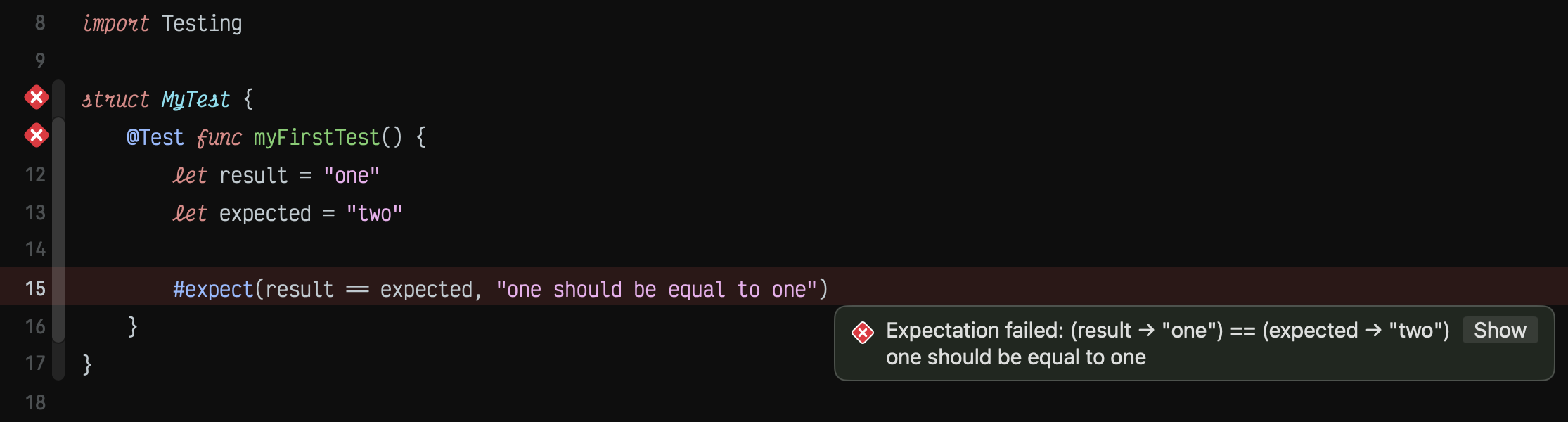 Comment in Expect Macro