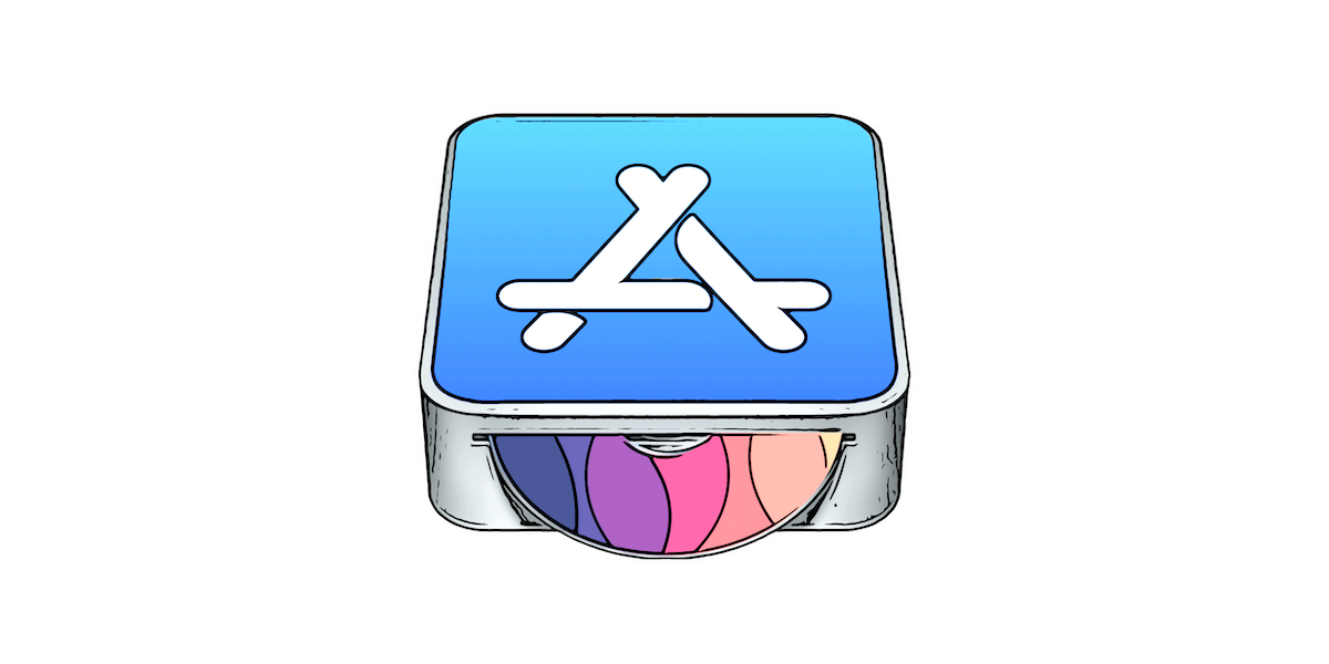 A CD with Realm Swift logo half inserted into a CD drive with App Store logo